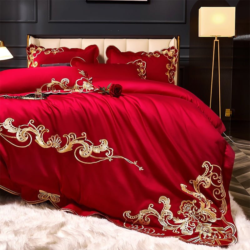 Alexandra Red Luxury Duvet Cover Set (1000 TC) - Duvet Covers