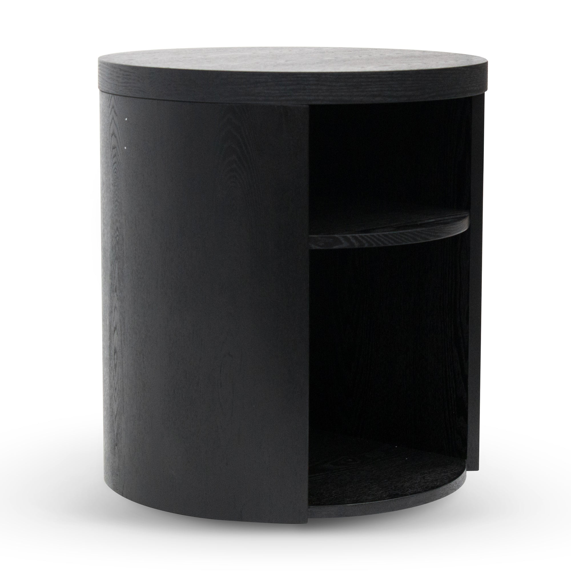 Amelia Round Wooden Bedside Table - Black Mountain - Bedside Tables