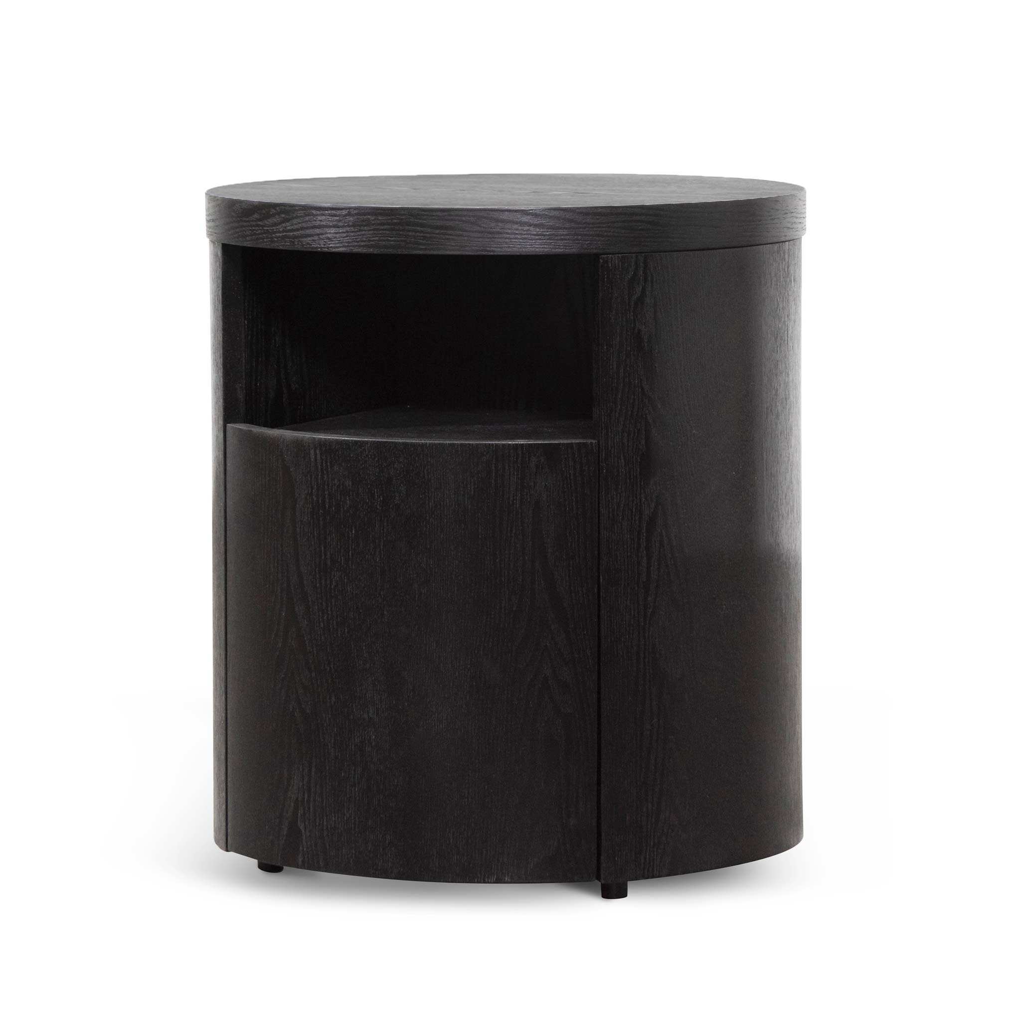 Amelia Round Wooden Bedside Table w/ Drawer - Black Mountain - Bedside Tables