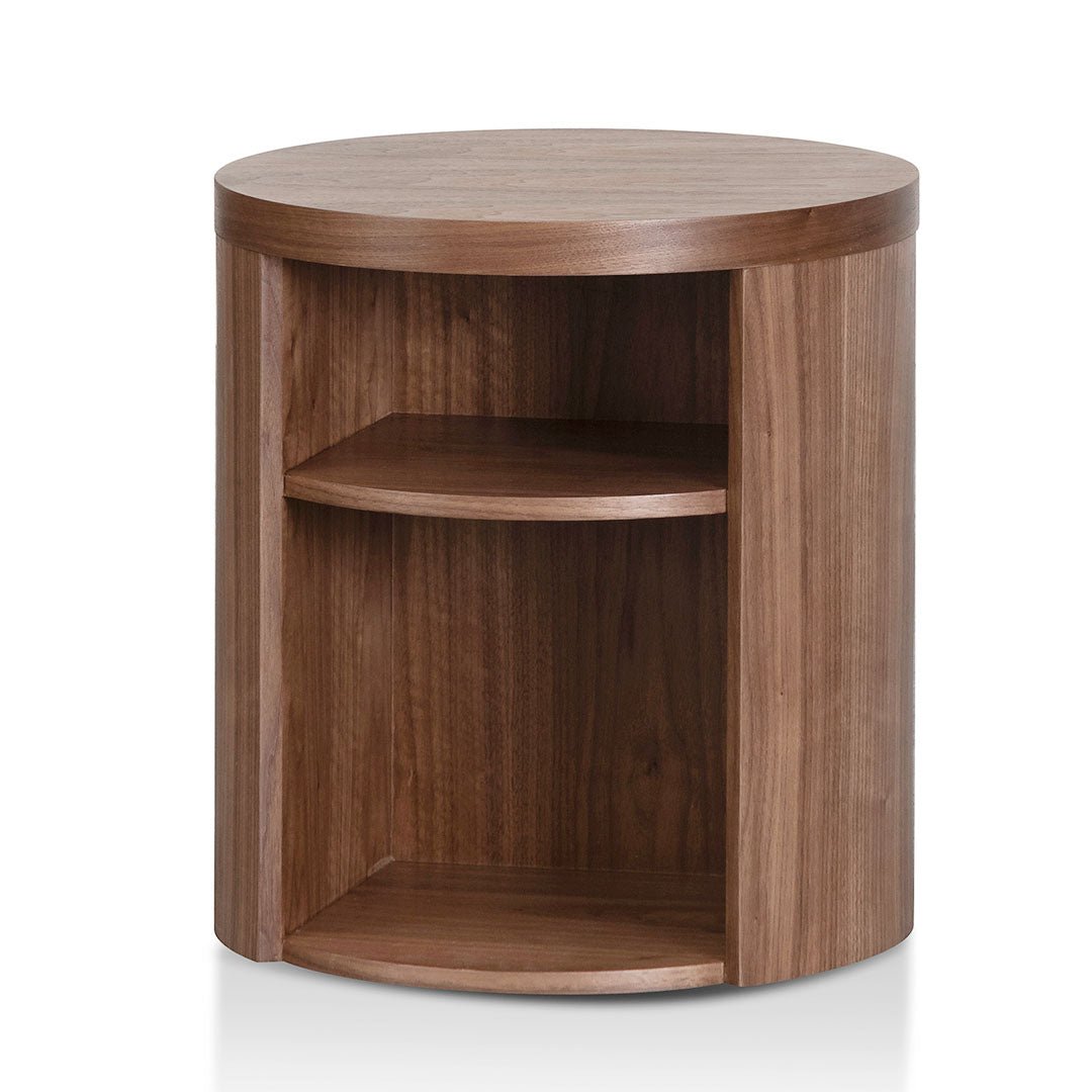 Amelia Round Wooden Bedside Table - Walnut - Bedside Tables