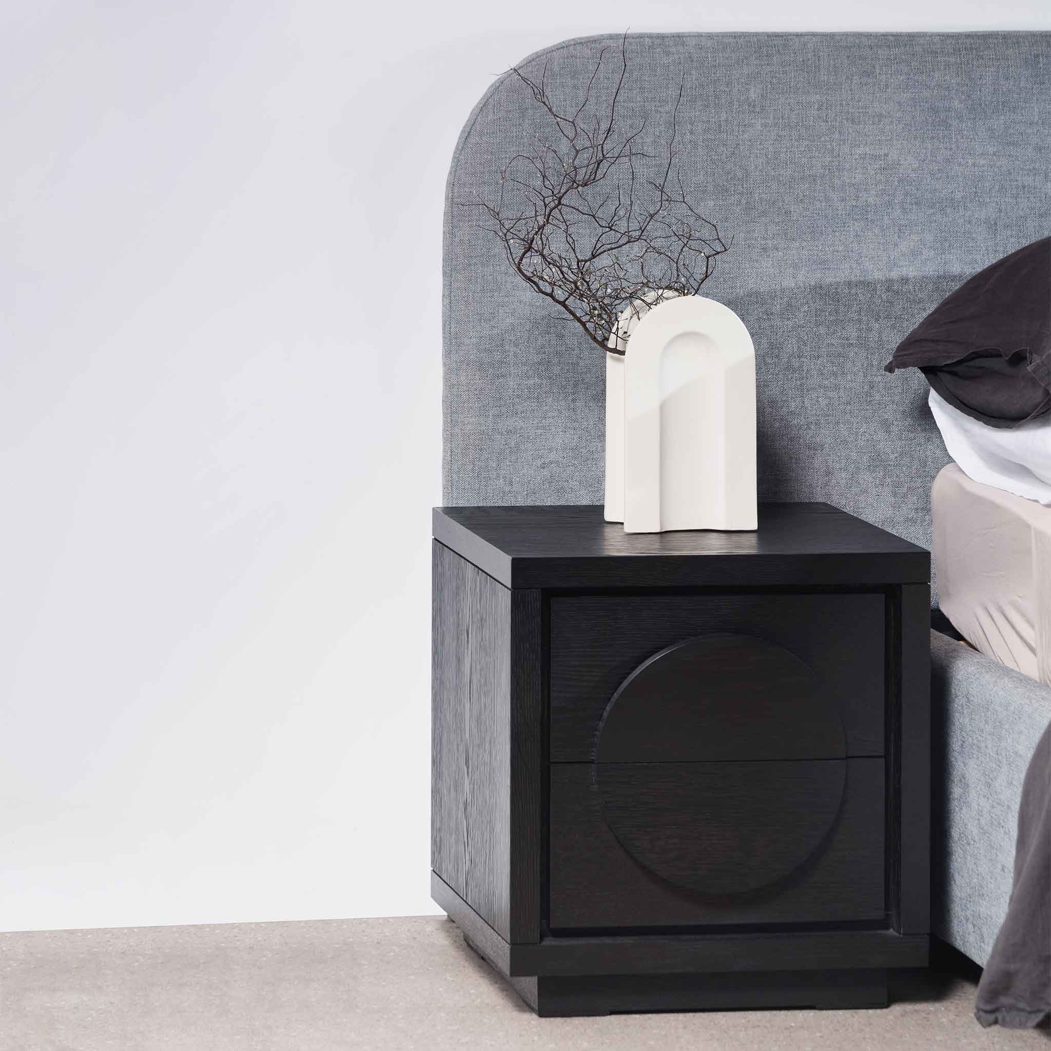 Amiyah Bedside Table - Textured Espresso Black - Bedside Tables