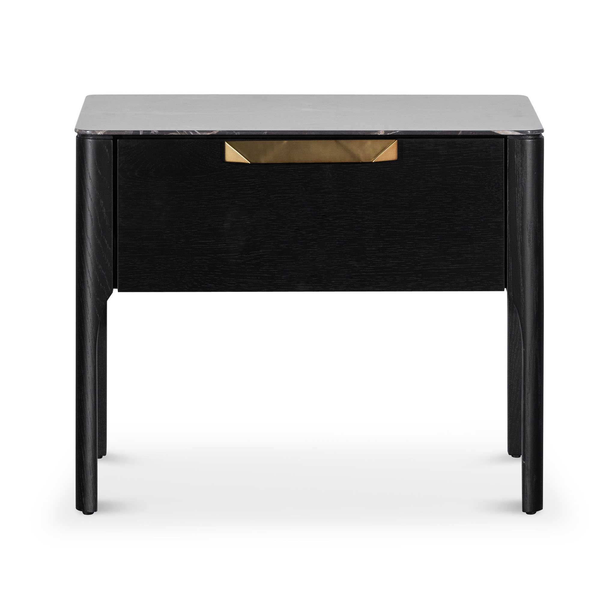 Aspen Wooden Bedside Table - Black with Marble Top - Bedside Tables