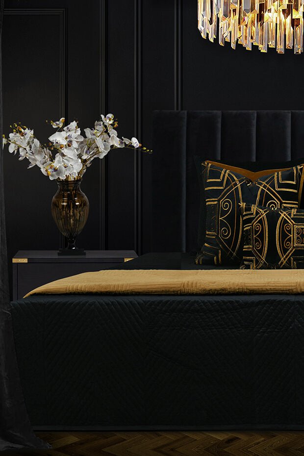 Baroque Velvet Lumbar Pillow Cover , Black - Pillow Covers