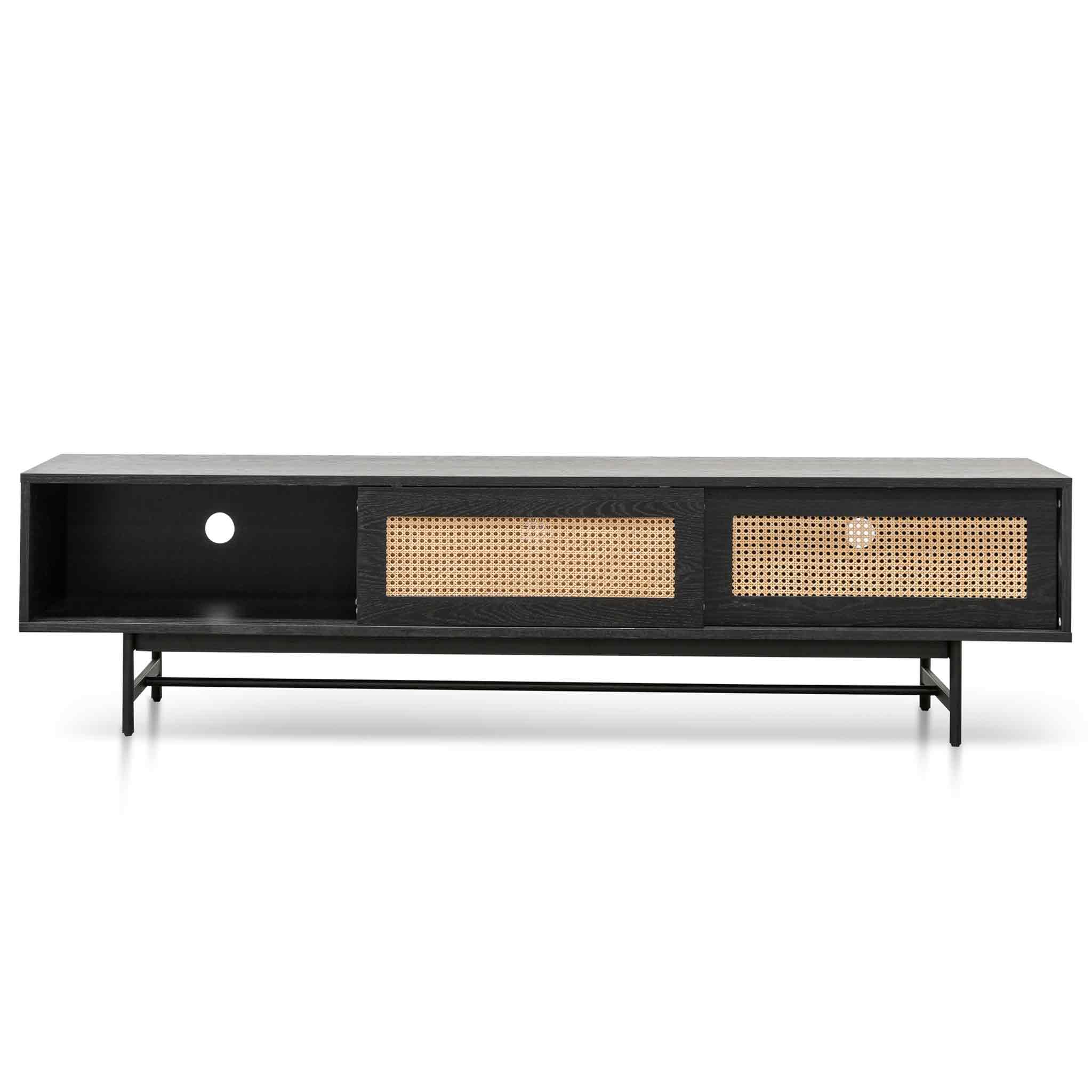 Delaney TV Stand - Black with Natural Rattan Doors - TV Units