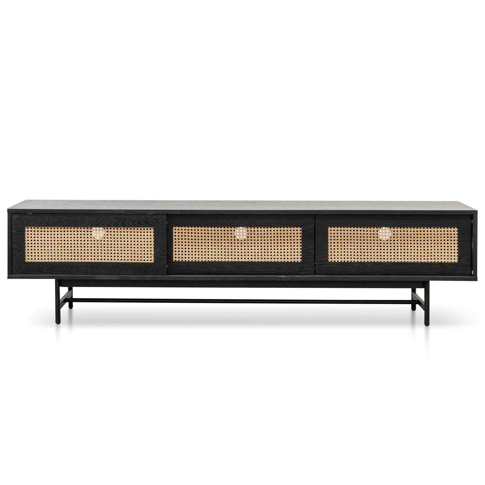 Delaney TV Stand - Black with Natural Rattan Doors - TV Units
