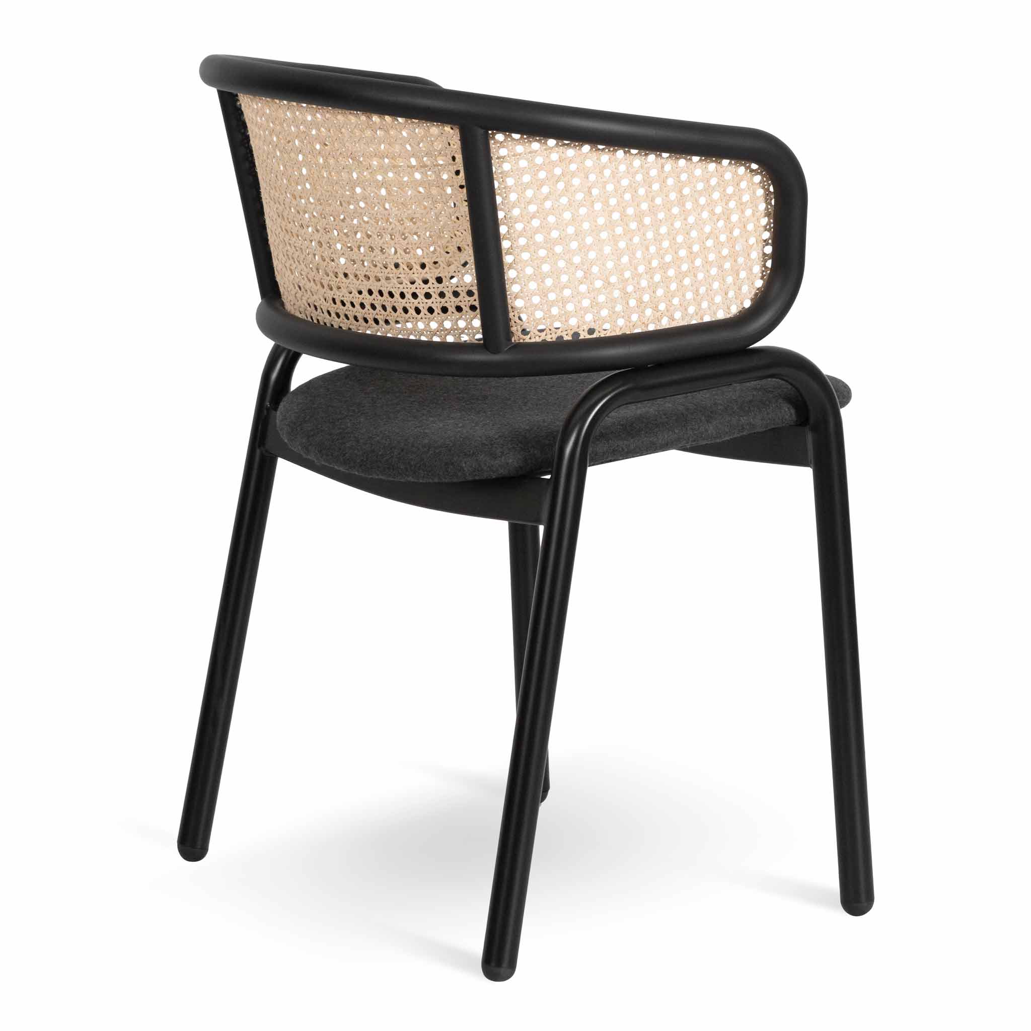 Fanny Fabric Dining Chair - Grey with Rattan Back - Dining Chairs