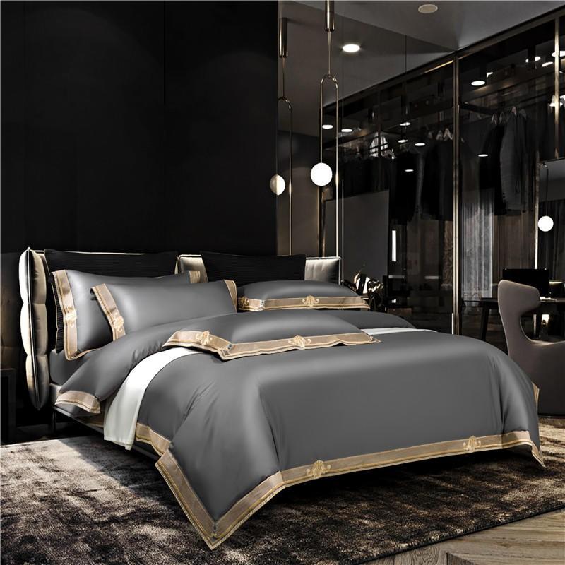 Grigio Premium Embroidered Duvet Cover Set (Egyptian Cotton, 1000 TC) - Duvet Covers