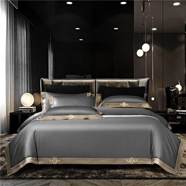 Grigio Premium Embroidered Duvet Cover Set (Egyptian Cotton, 1000 TC) - Duvet Covers