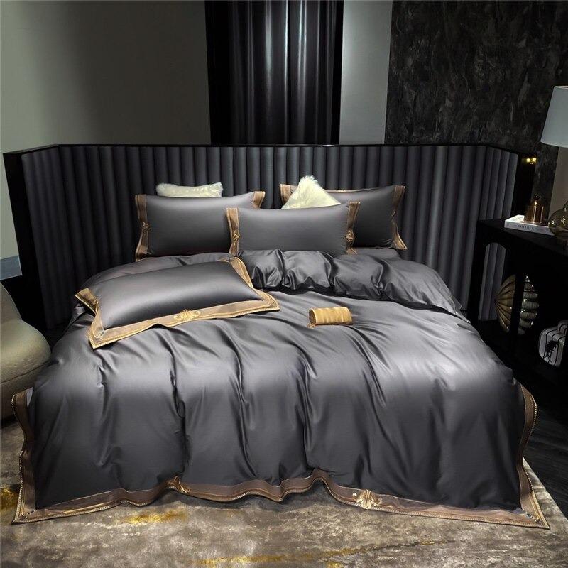 Grigio Premium Embroidered Duvet Cover Set (Egyptian Cotton, 1000 TC) - Duvet Covers