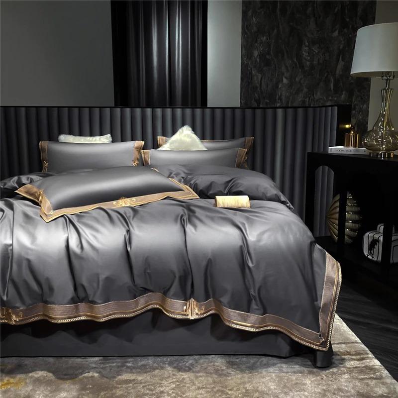 Grigio Premium Embroidered Duvet Cover Set (Egyptian Cotton, 1000 TC) - Duvet Covers