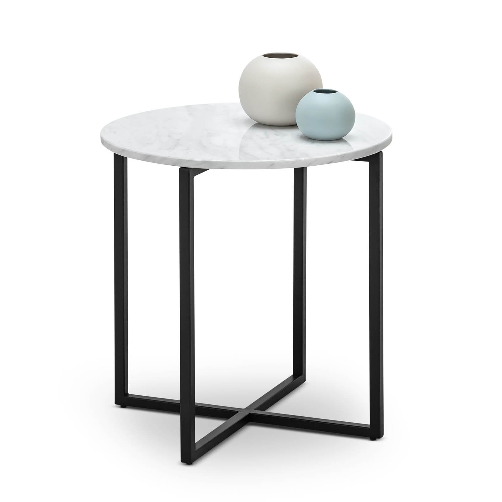 Hudson Round White Marble Side Table - Bedside Tables