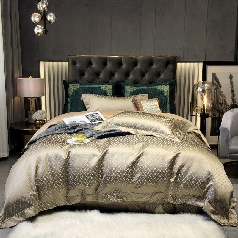 Jasmine Gold Luxury Jacquard Duvet Cover Set - Duvet Covers
