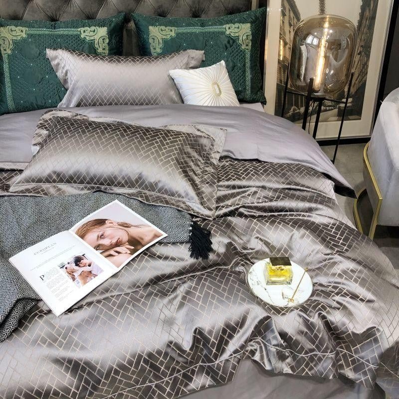 Jasmine Silver Luxury Jacquard Duvet Cover Set - Duvet Covers