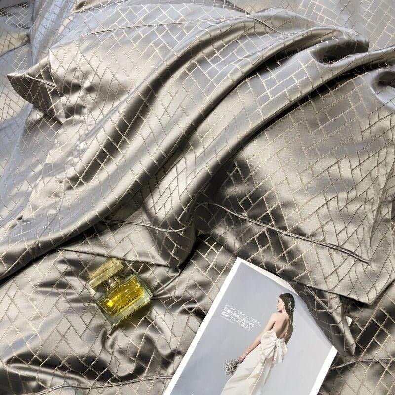 Jasmine Silver Luxury Jacquard Duvet Cover Set - Duvet Covers