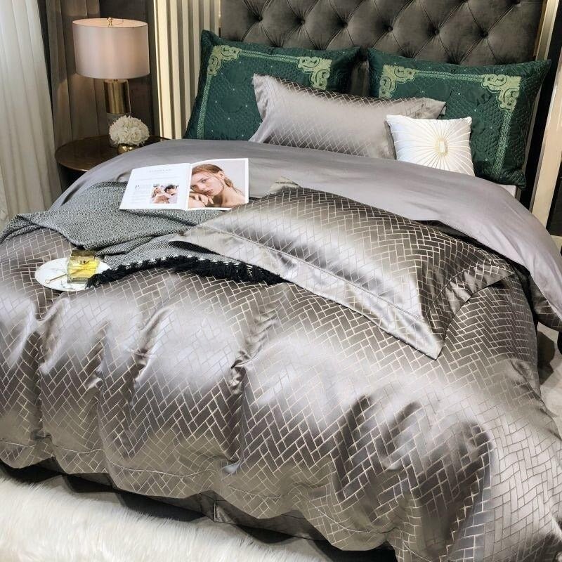 Jasmine Silver Luxury Jacquard Duvet Cover Set - Duvet Covers