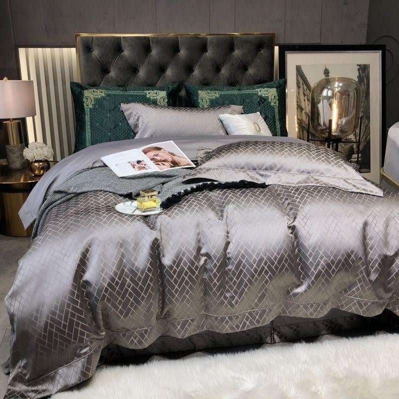 Jasmine Silver Luxury Jacquard Duvet Cover Set - Duvet Covers