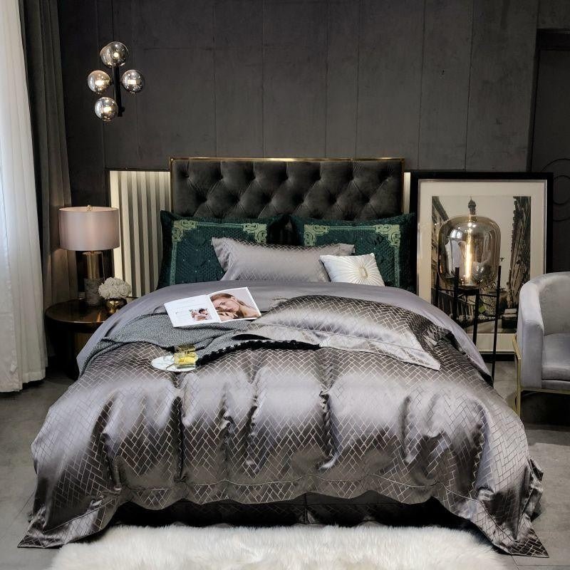 Jasmine Silver Luxury Jacquard Duvet Cover Set - Duvet Covers