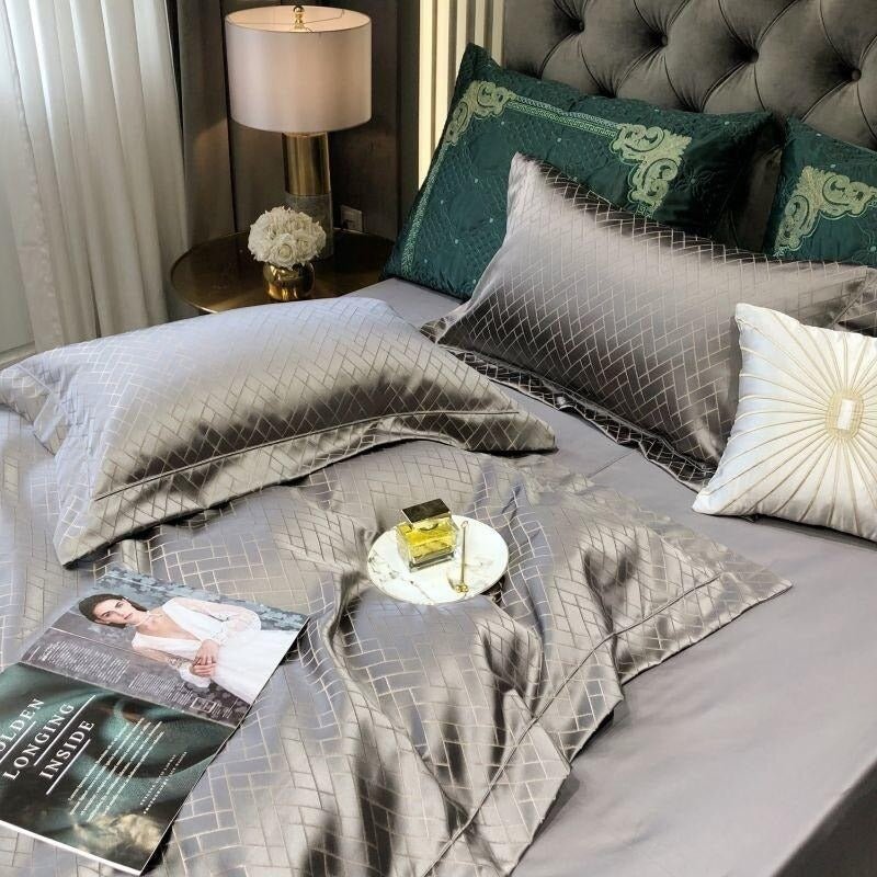 Jasmine Silver Luxury Jacquard Duvet Cover Set - Duvet Covers