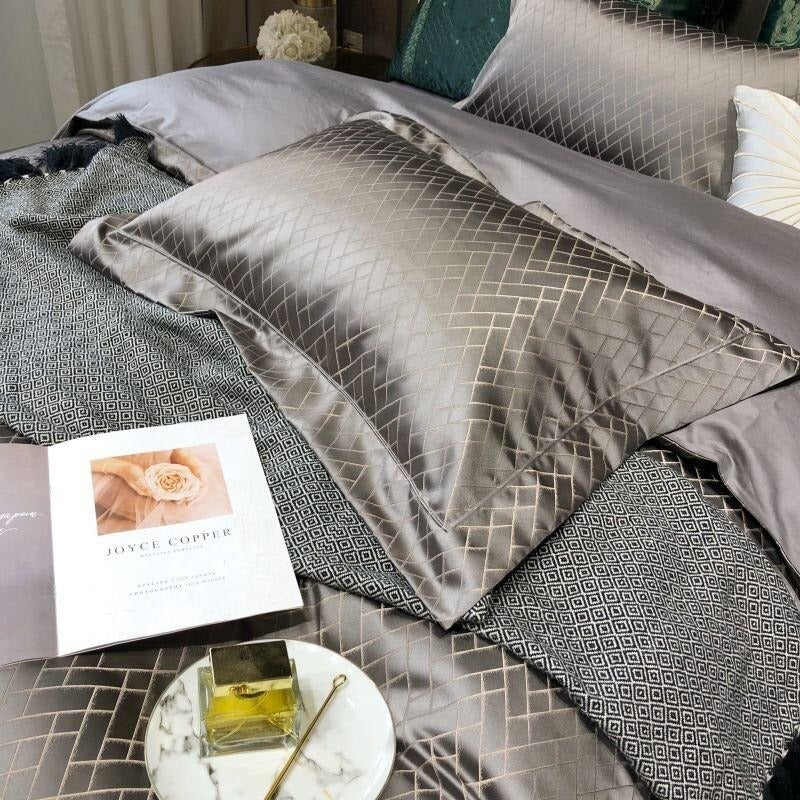 Jasmine Silver Luxury Jacquard Duvet Cover Set - Duvet Covers
