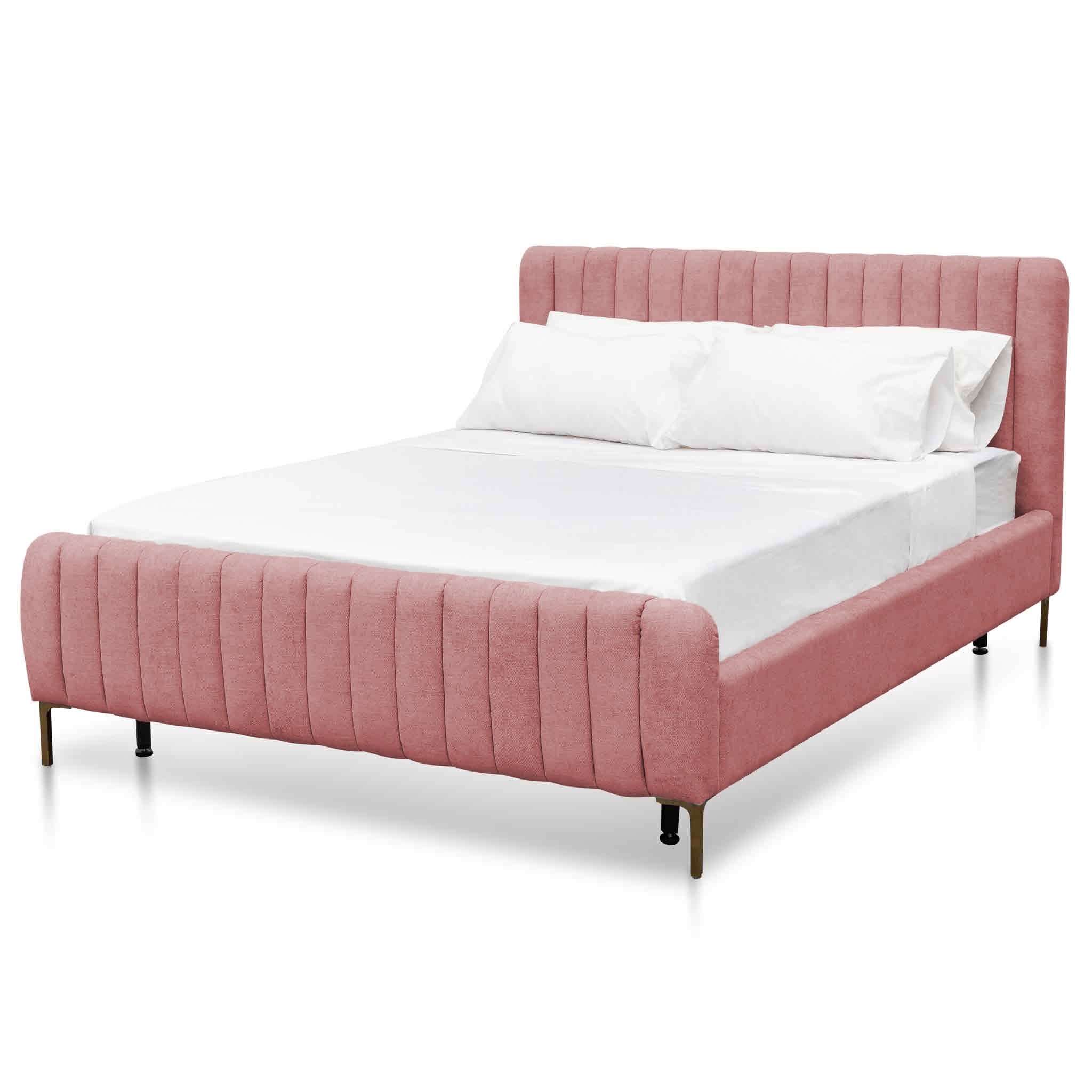 Kai Queen Bed Frame - Blush Peach Velvet - Beds