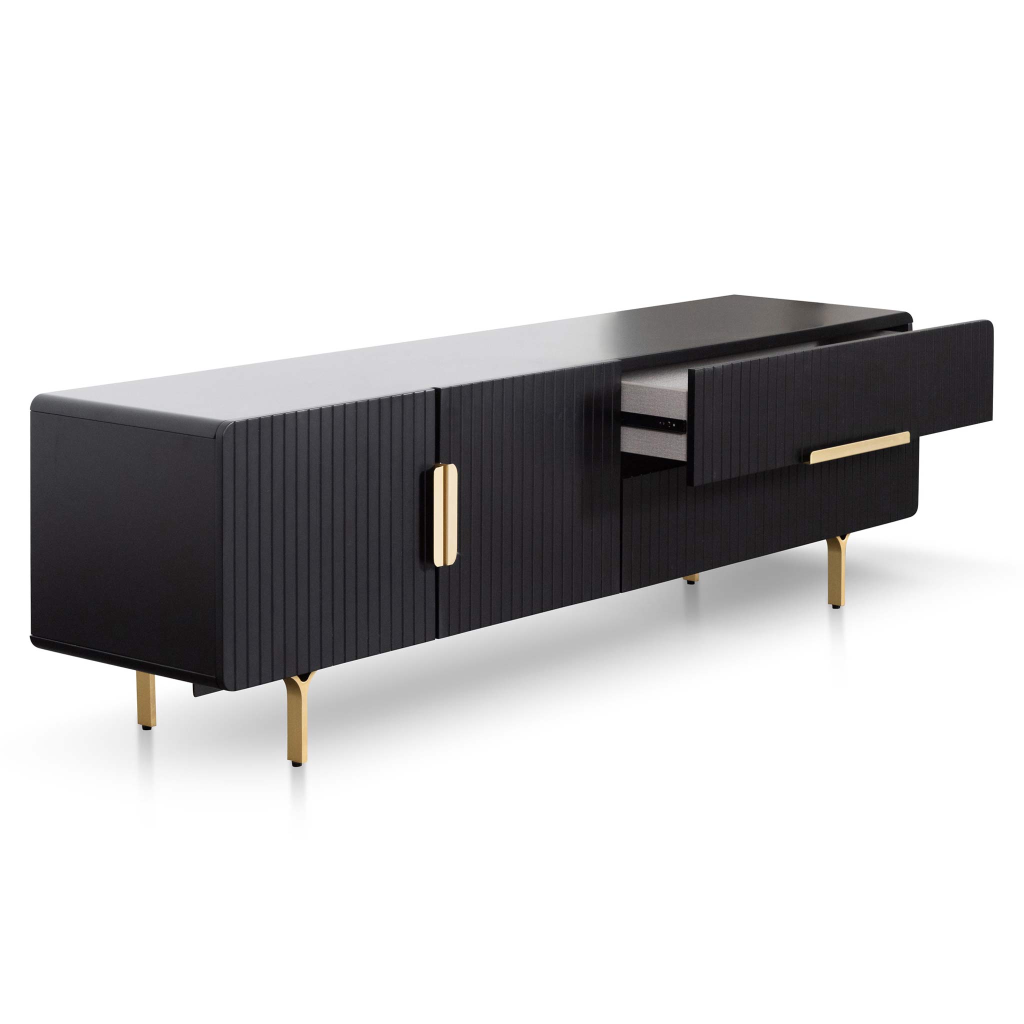 Kendrick Matte Black TV Stand - Brass Legs and Handle - TV Units