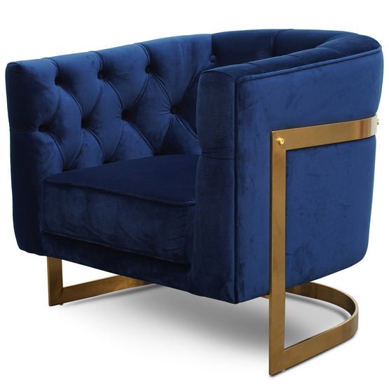 Lila Armchair - Blue Velvet - Brushed Gold Base - Armchairs