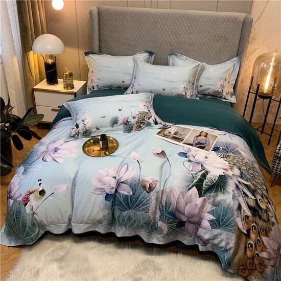 Lotus Blossom Duvet Cover Set (Egyptian Cotton, 500 TC) - Duvet Covers