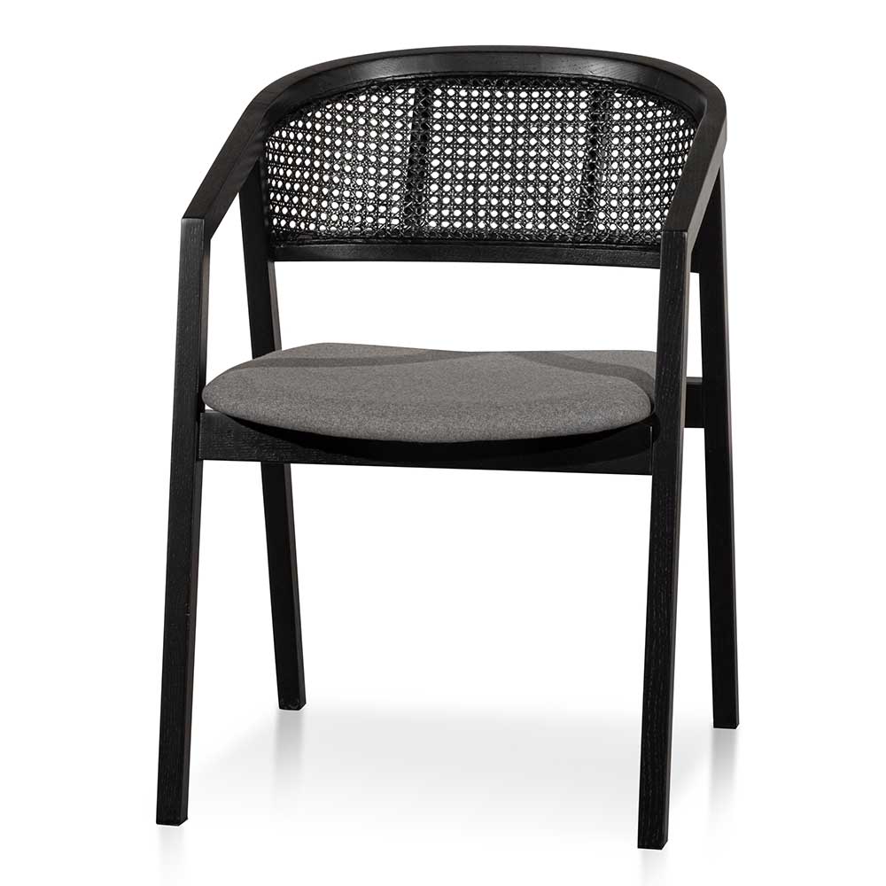 Lucas Black Wood Dining Chair - Grey Seat - Dining Chairs
