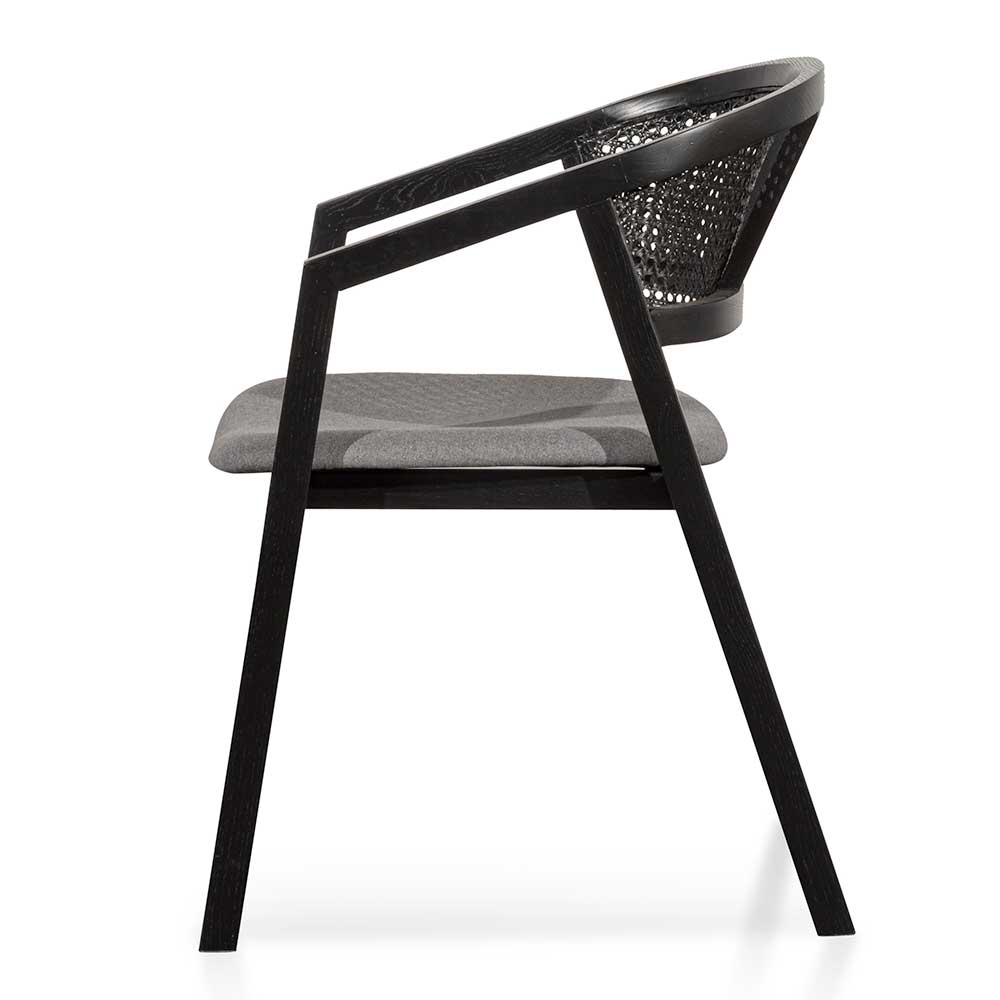 Lucas Black Wood Dining Chair - Grey Seat - Dining Chairs