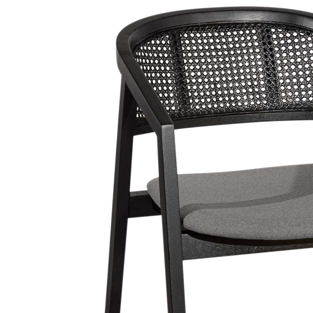 Lucas Black Wood Dining Chair - Grey Seat - Dining Chairs