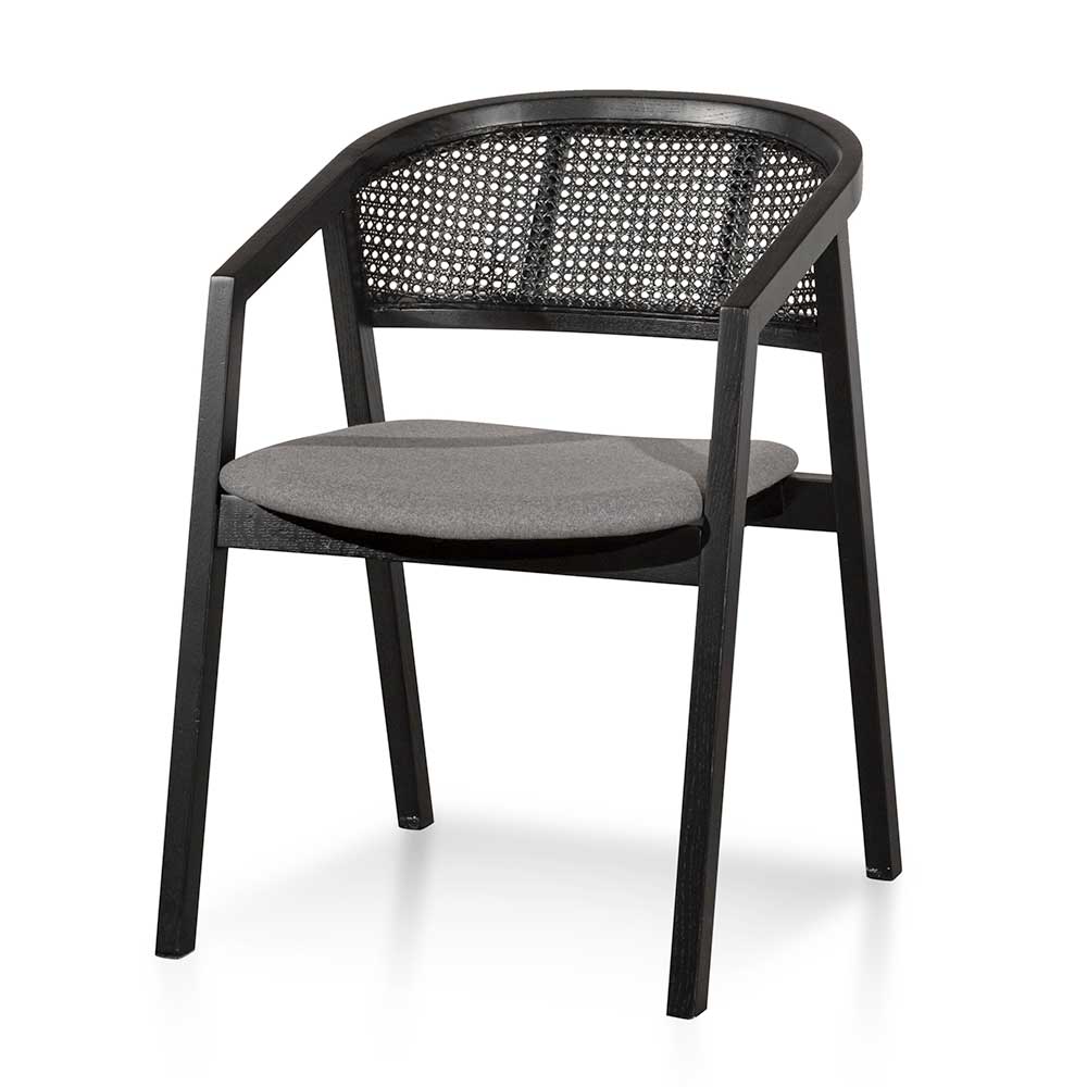 Lucas Black Wood Dining Chair - Grey Seat - Dining Chairs