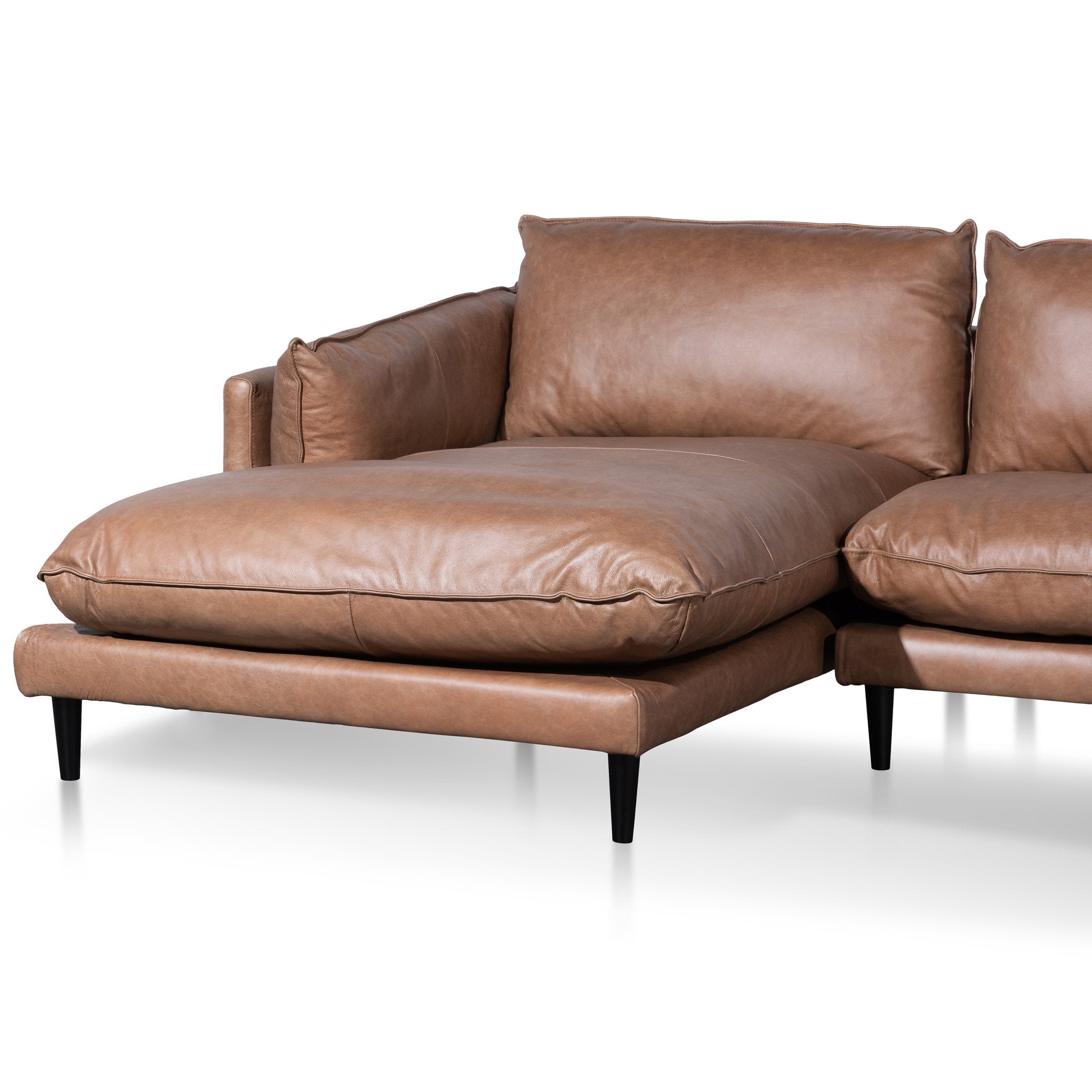Lucio 4S Left Chaise Leather Sofa - Saddle Brown - Sofas