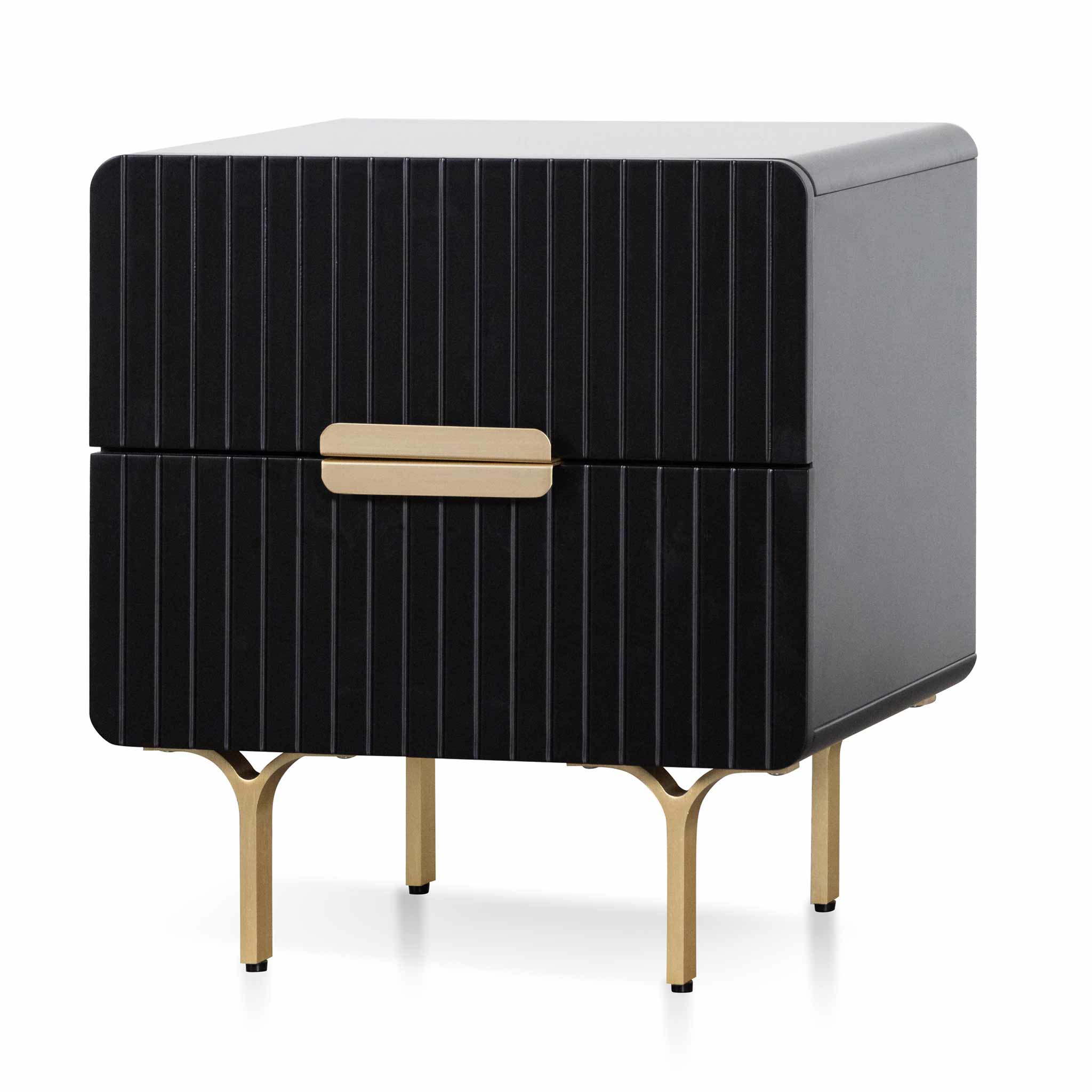 Maxwell Matte Black Bedside Table - Brass Legs and Handle - Bedside Tables