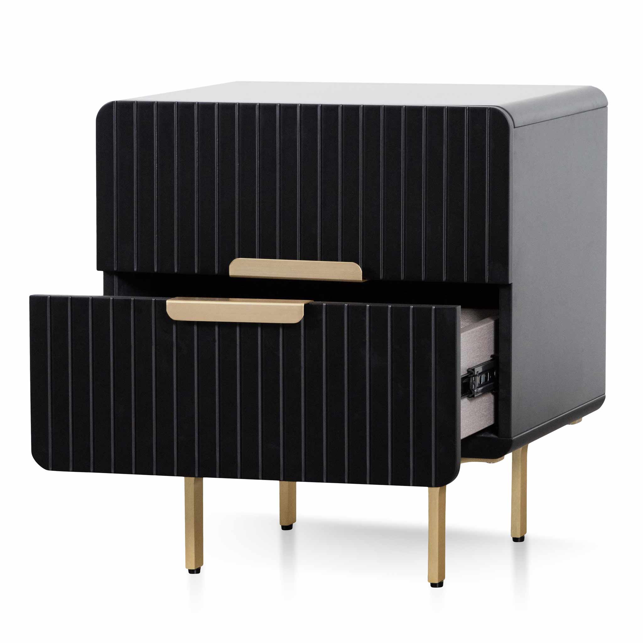 Maxwell Matte Black Bedside Table - Brass Legs and Handle - Bedside Tables