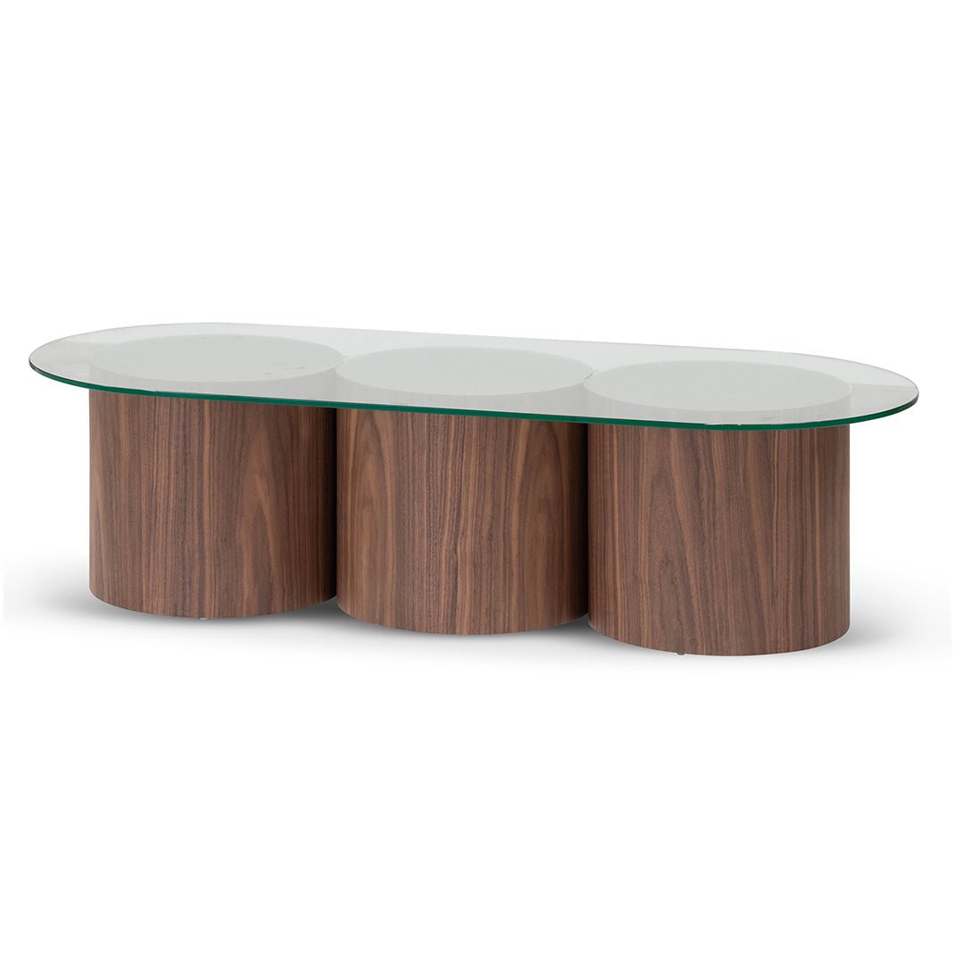 Nicholas Oval Glass Coffee Table - Walnut - Coffee Table