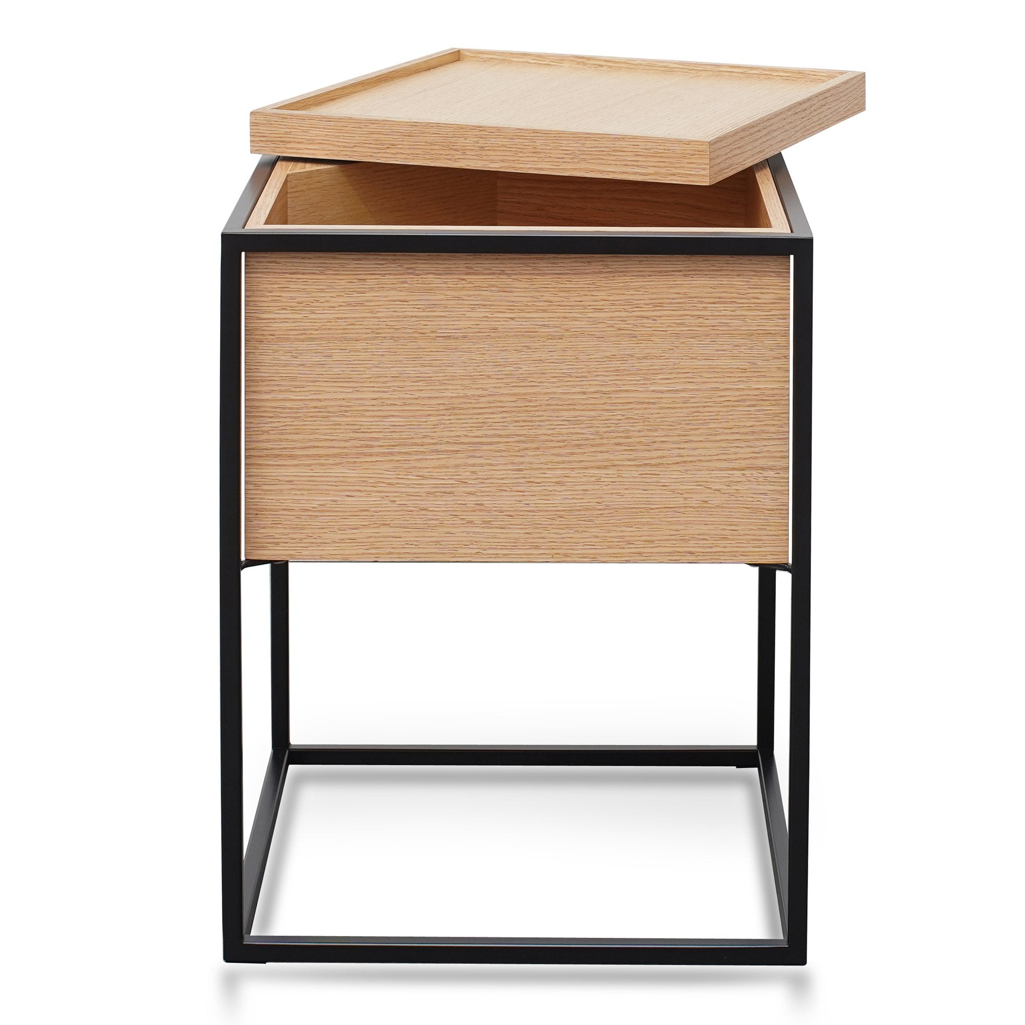 Onyx Scandinavian Oak Side Table - Black and Natural - Bedside Tables