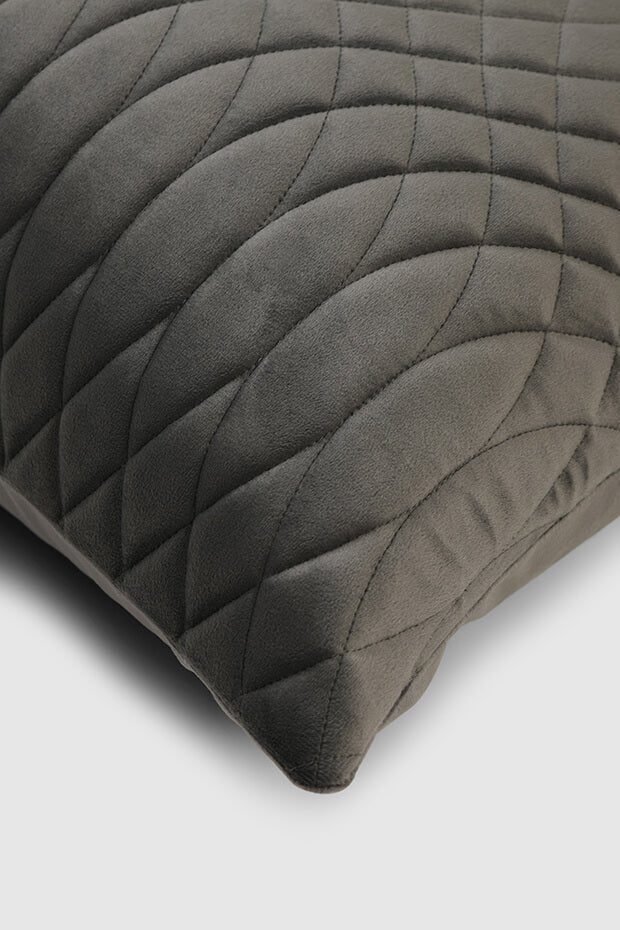 Opulent Wave Embossed Lumbar Pillow Cover , Grey - Pillow Covers