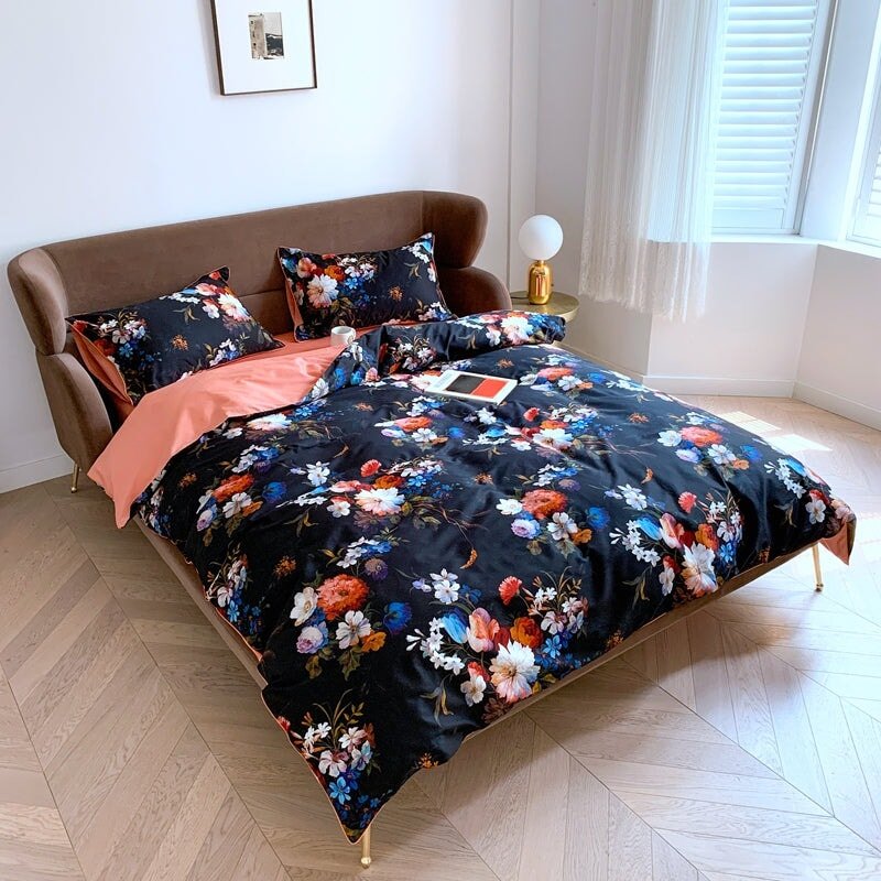 Retro Floral Duvet Cover Set (Egyptian Cotton, 500 TC) - Duvet Covers