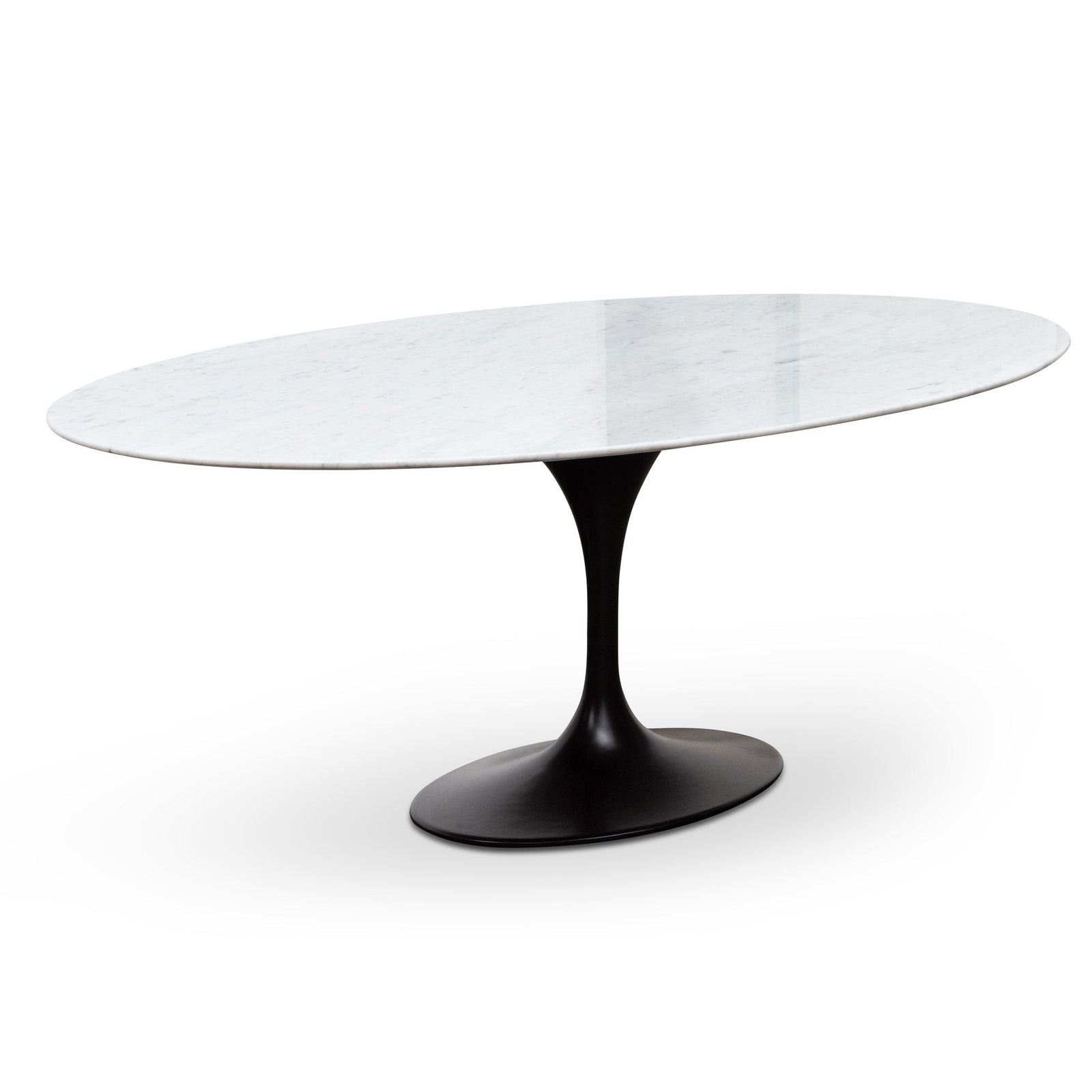 Rose 2m White Marble Oval Dining Table Black Base