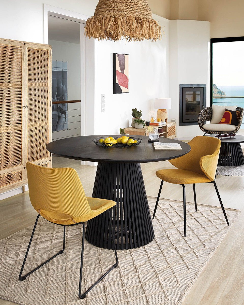 Rume Solid Timber Round Dining Table - Black - Dining Tables