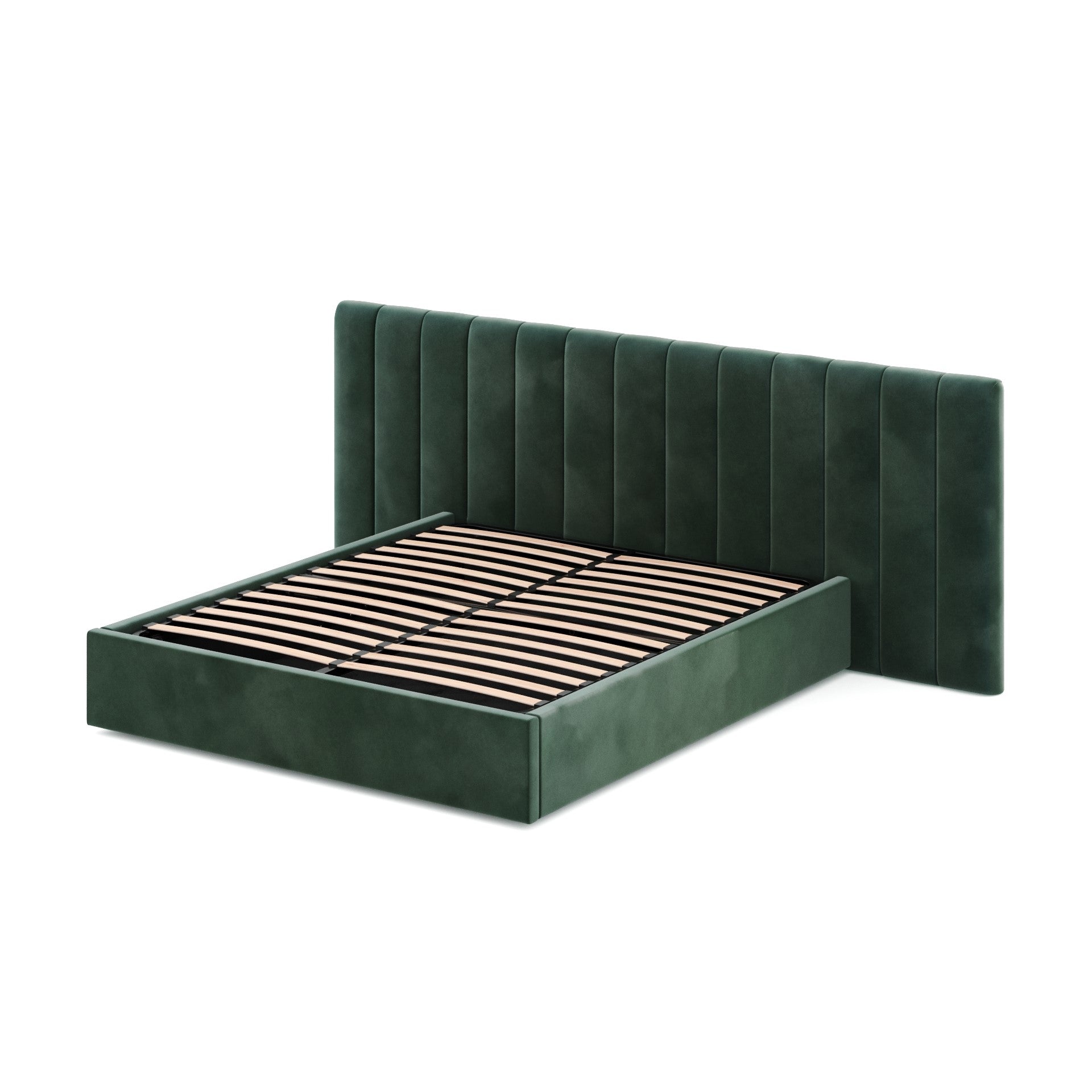 Ryan Wide Base King Sized Bed Frame - Forest Green Velvet - Beds
