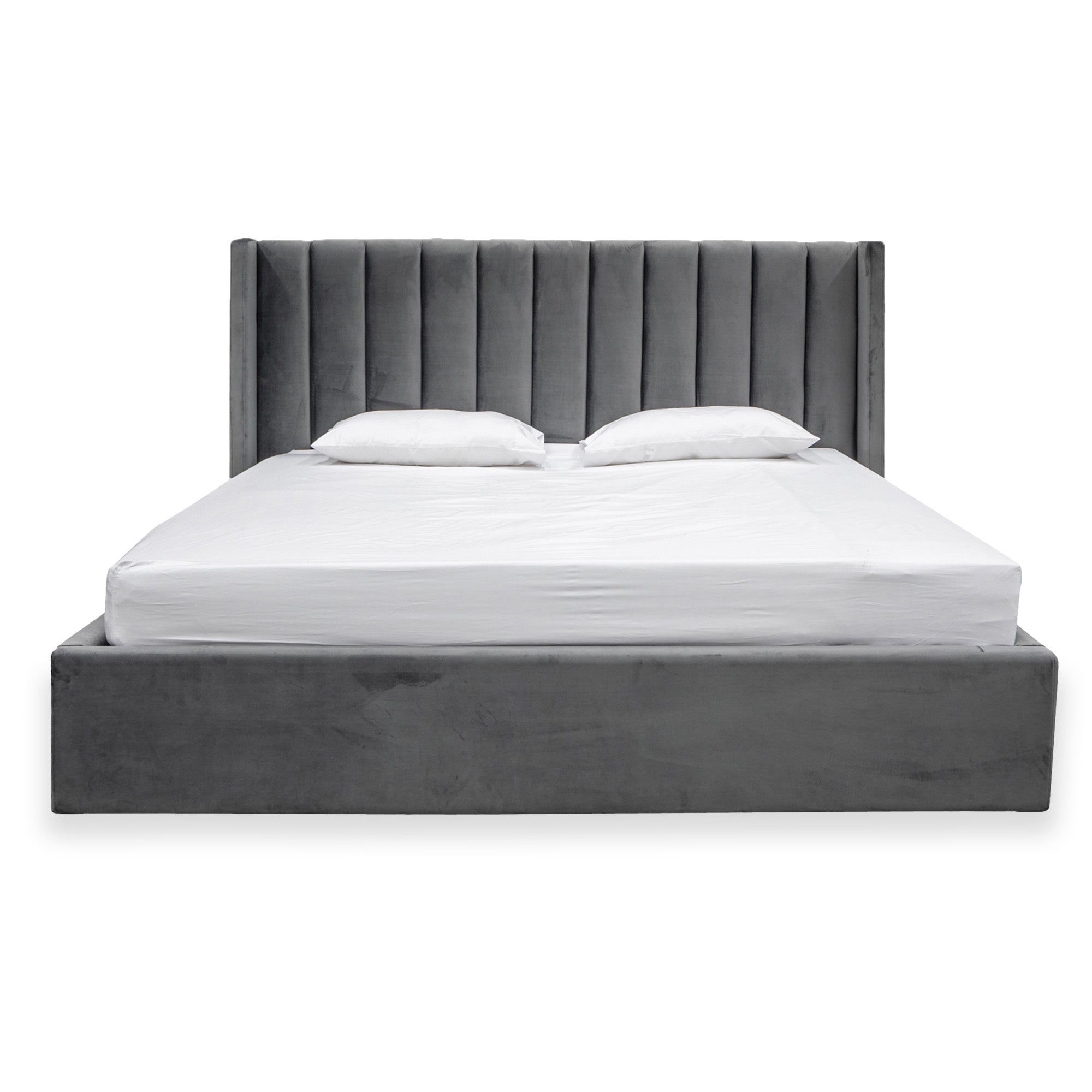 Sebastian Queen Bed Frame - Wide Base in Charcoal Velvet - Beds