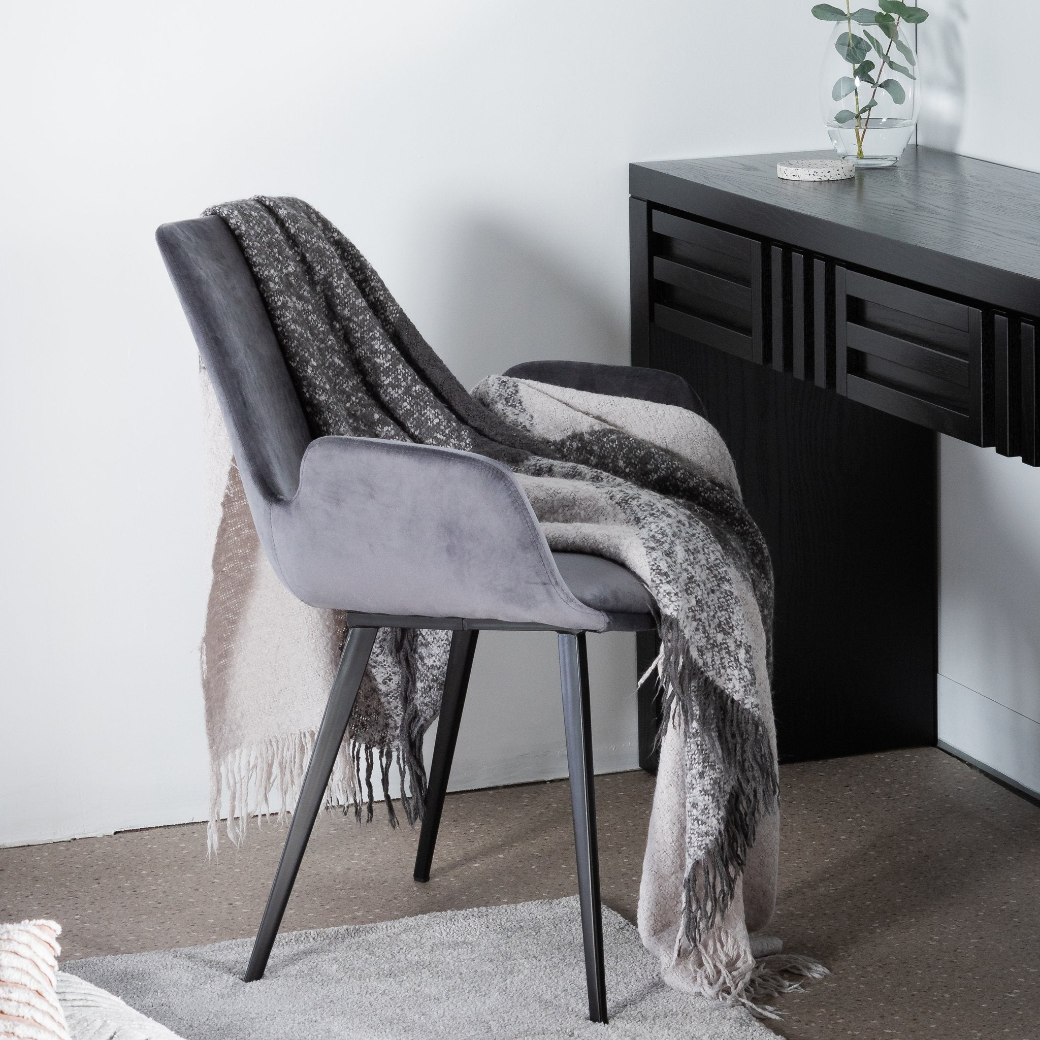 Set of 2 Como Dining Chair - Dark Grey Velvet - Dining Chairs