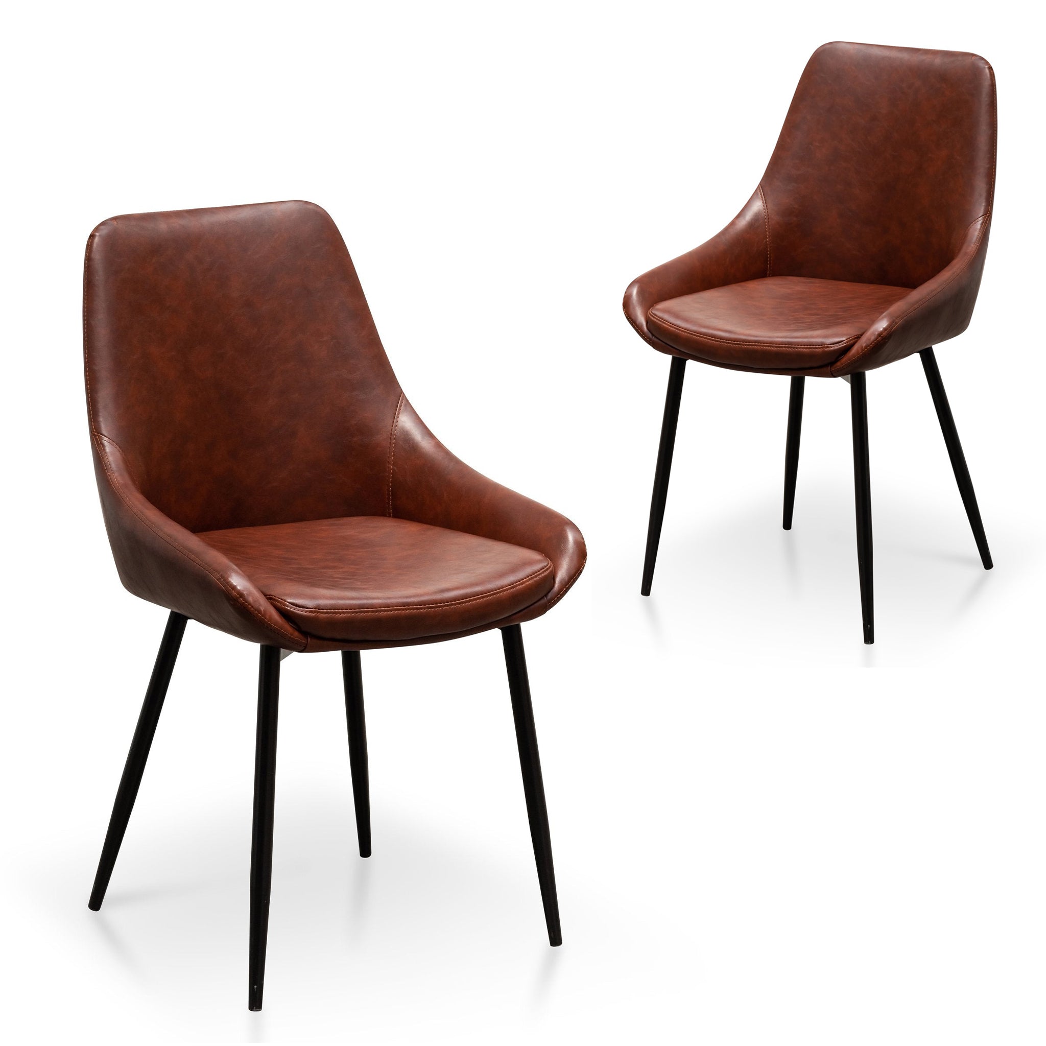 Set of 2 Millie Dining Chair - Cinnamon Brown PU Leather - Dining Chairs