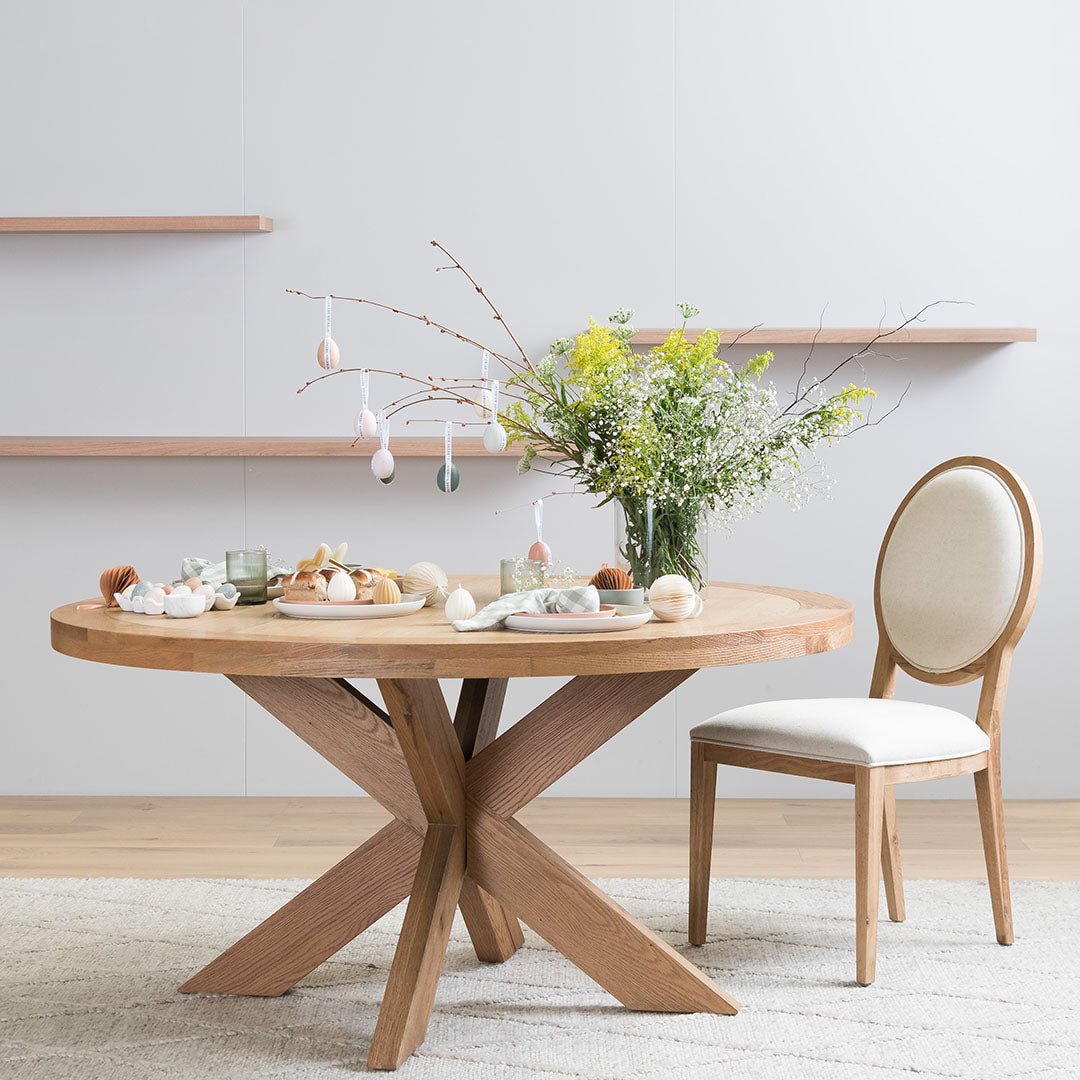 Simon 1.5m Round Wooden Dining Table - Distress Natural - Dining Tables