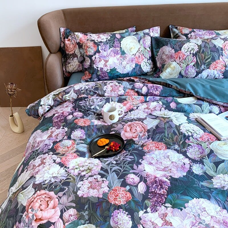 Smudge Floral Duvet Cover Set (Egyptian Cotton, 500TC) - Duvet Covers