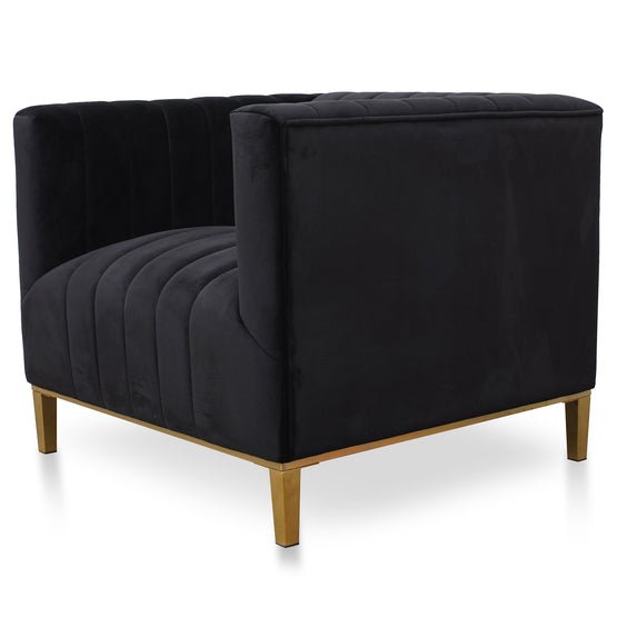 Theodore Black Velvet Armchair - Brushed Gold Base - Armchairs