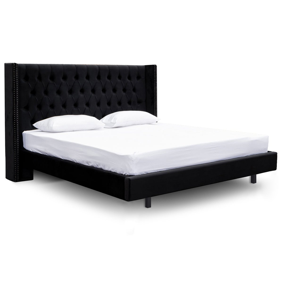Theodore King Bed Frame - Black Velvet - Beds