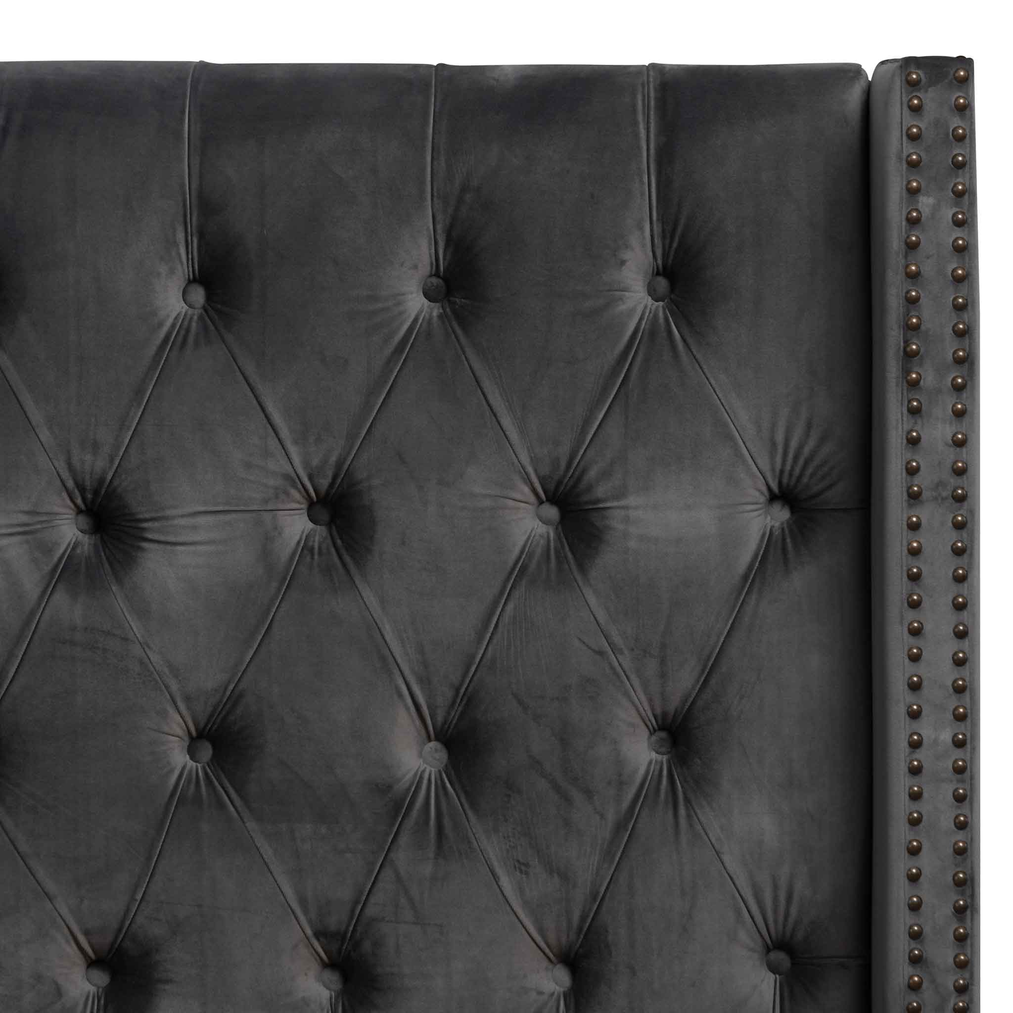 Theodore Queen Bed Frame - Charcoal Velvet - Beds