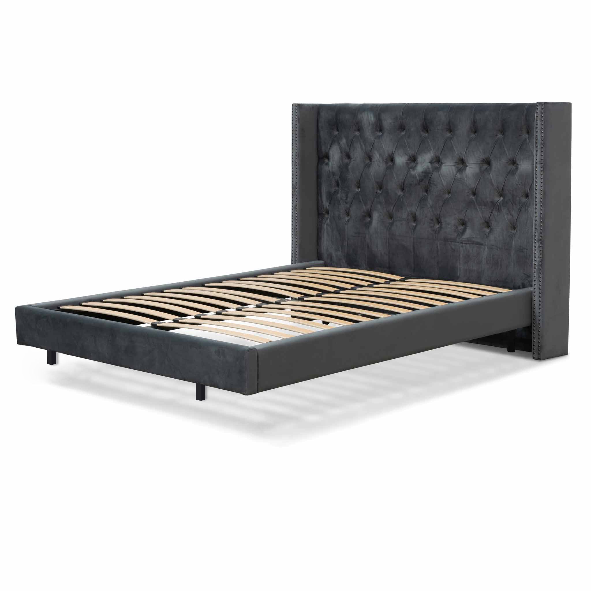 Theodore Queen Bed Frame - Charcoal Velvet - Beds